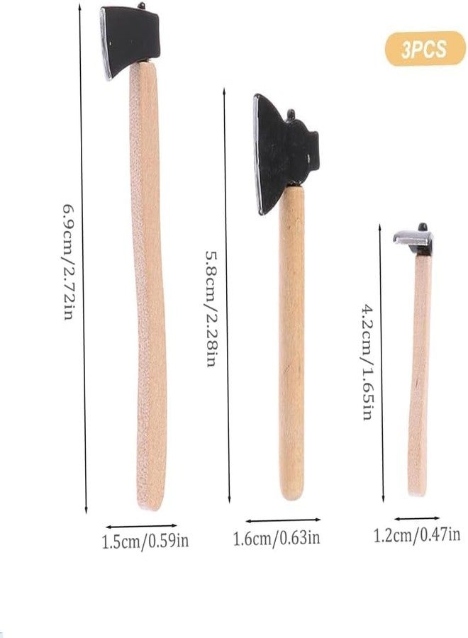 aoukoslt 3Pcs Miniature Axe, Miniature Wooden Handle Metal Hatchet, Chopper, Outdoor Dollhouse Accessories, Dollhouse Farm Tools - Image 2